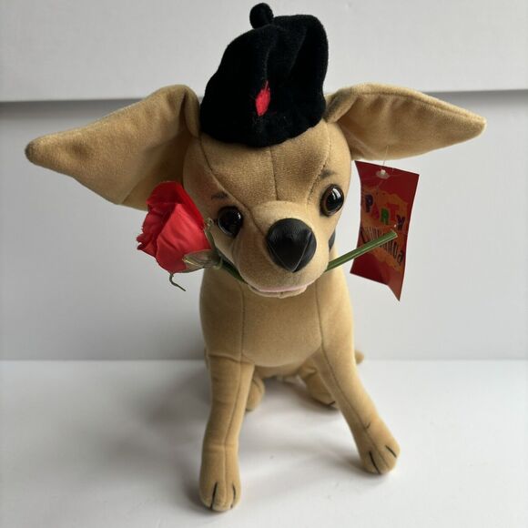 Peek a Boo Toys Party Chihuahua Stuffed Animal Dog Hat and Rose NEW - Picture 2 of 8